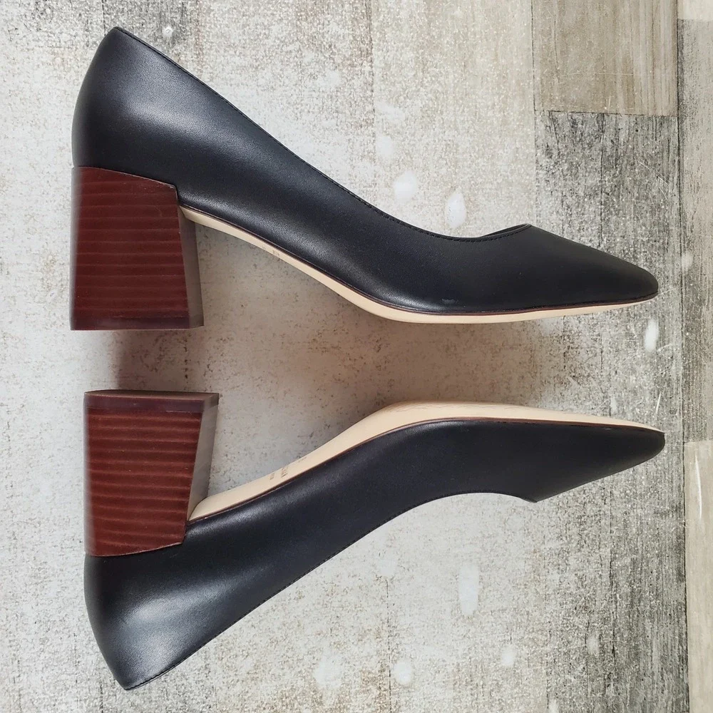 Cole Haan Cassandra Womens Pumps Sz 8 B Black Leather Block Heel Pointed Toe